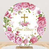 Rosa Blumen Runden Gold Funkeln Baby Dusche Hintergrund